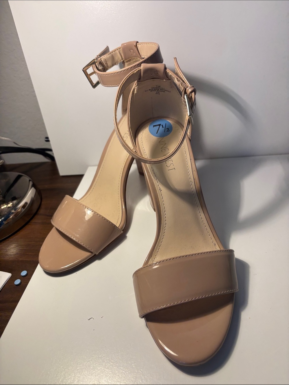 Nine West Blush Patent Ankle-Strap Heels